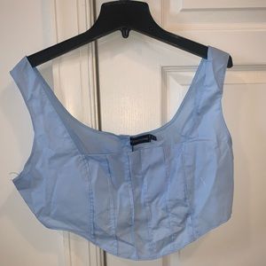 NWT Blue Woven Pintuck Detail Curved Hem Crop Top - PrettyLittleThing size 12 US